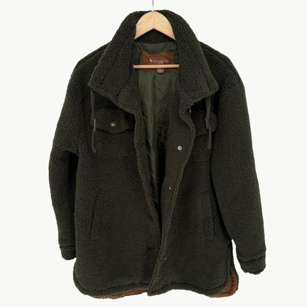 Koolaburra UGG Sherpa Longline Jacket Size XS Olive Green Oversized Cozy - Picture 4 of 10